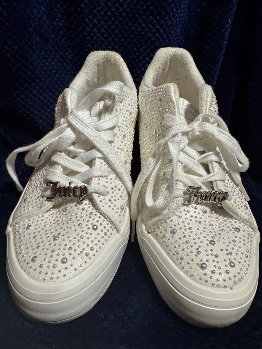 Juicy Couture White Rhinestone Embellished Women's Sneakers